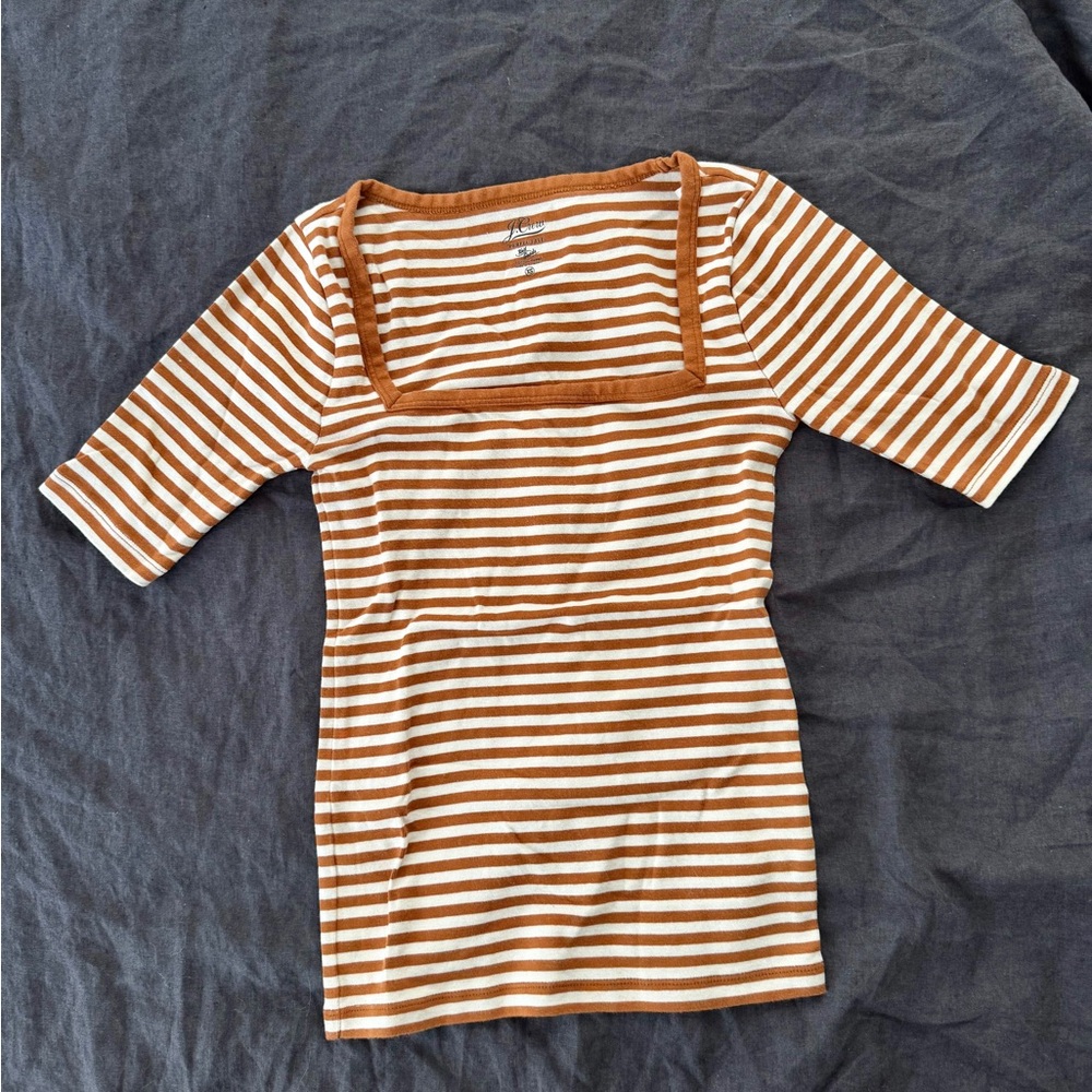 J. Crew Perfect Fit Pumpkin and White striped Square Neck Women's Top size XS